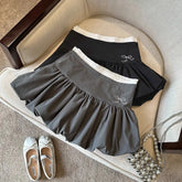 Bow Patchwork Pleated Mini Skirt